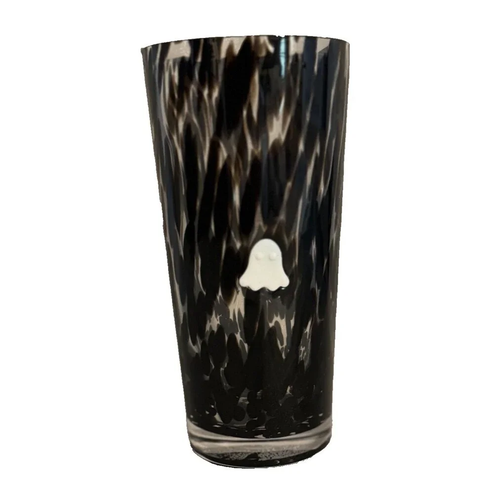 Way to Celebrate Glass Cocktail Shaker in a black tie-dye finish w/ ghost charms